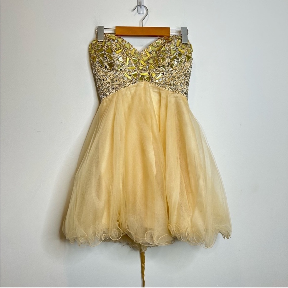 Gold corset fluffy tulle dress